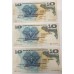 PAPUA NEW GUINEA 1975 . TEN 10 KINA BANKNOTES . SET OF 3